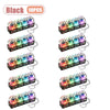 A set of black LED keyboard keycap fidget keychains for stress relief, showing various colors and designs.