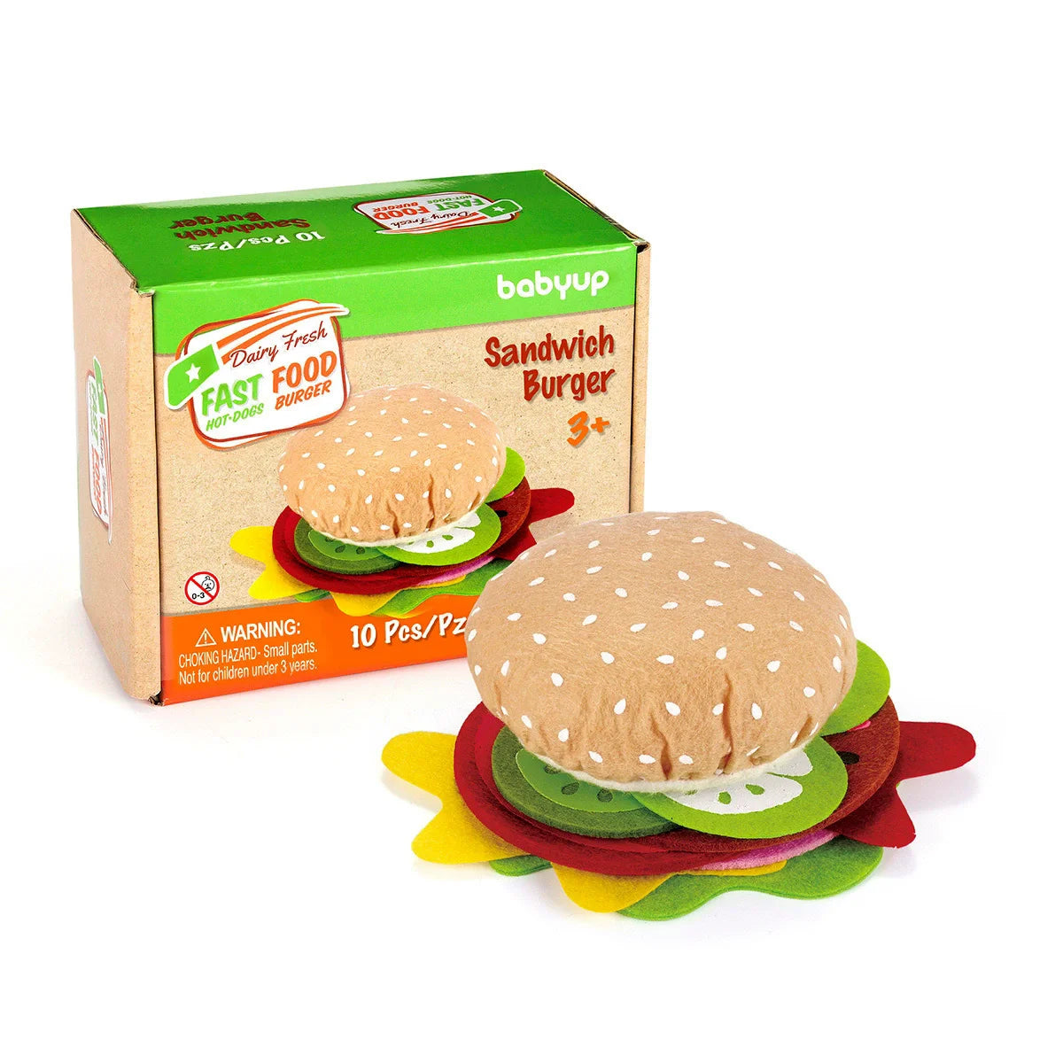 28-Piece Felt Burger & Sandwich Play Food Set for Kids
