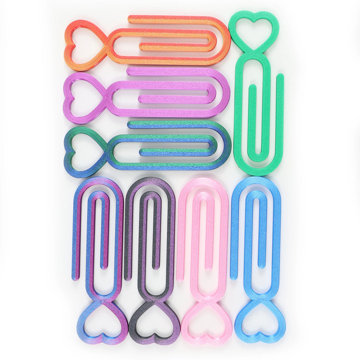 A set of twelve heart pattern diamond painting canvas clips in various colors including orange, purple, green, blue, and pink