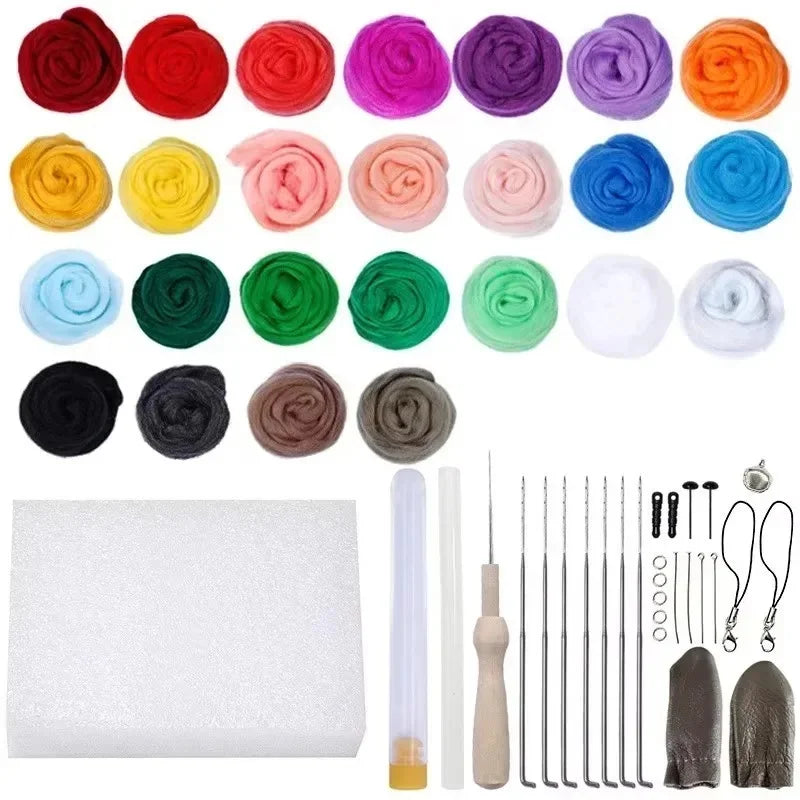 Colorful Needle Felting Starter Kit with Wool Roving and Tools