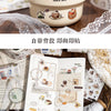A set of decorative masking tape featuring coffee and bakery themes, displayed alongside related items.