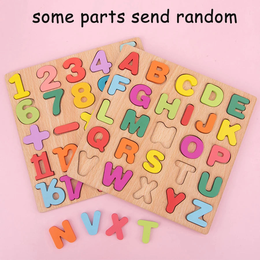 Wooden Alphabet & Number Shape Matching Puzzle Board
