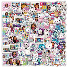 A colorful sticker pack featuring characters from Gabby's Dollhouse for laptops, luggage, and more.
