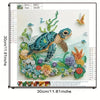 A diamond painting kit featuring a sea turtle and surrounding floral elements on a white background.