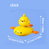 A yellow chick bath toy with orange feet and a round body.