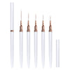 A set of five ultra-fine nail art liner brushes with metallic gold ferrules and clear plastic handles.