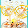 A yellow and orange reflex training toy featuring a duck character and various components for kids.