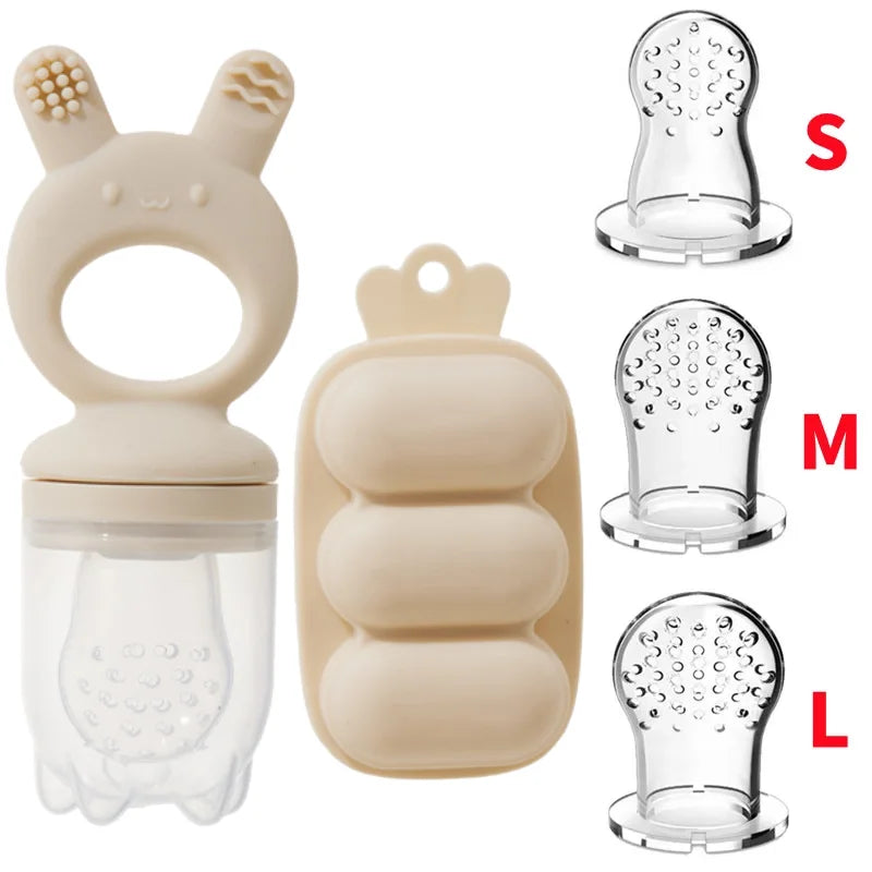 Silicone fruit food feeder and cooling mold set in various sizes S, M, and L