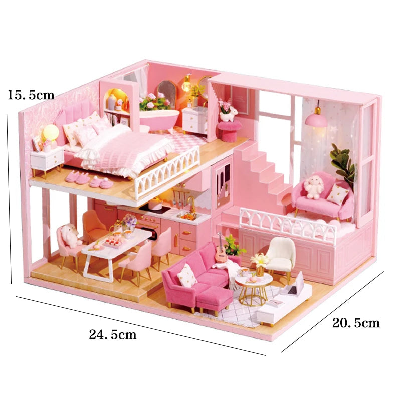 DIY Wooden Dollhouse Kit with Miniature Furniture – 3D Puzzle Craft Set