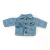 A light blue denim jacket for 1/12 scale dolls with a collar and button closure.