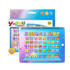 A purple interactive learning tablet for kids with colorful educational apps and a matching box.