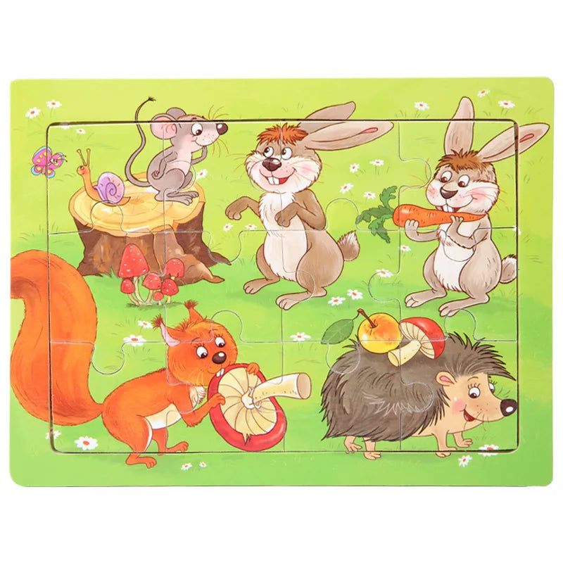 Wooden Animal Jigsaw Puzzles for Toddlers (Set of 12)