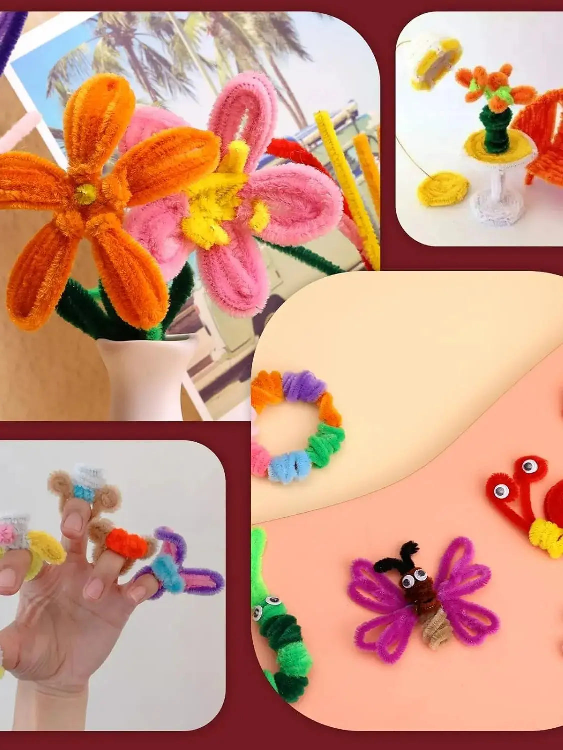100-Piece Chenille Stem Pipe Cleaners for Crafts & Decor