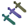 Pixel art extendable sword made of interlocking blue and green blocks