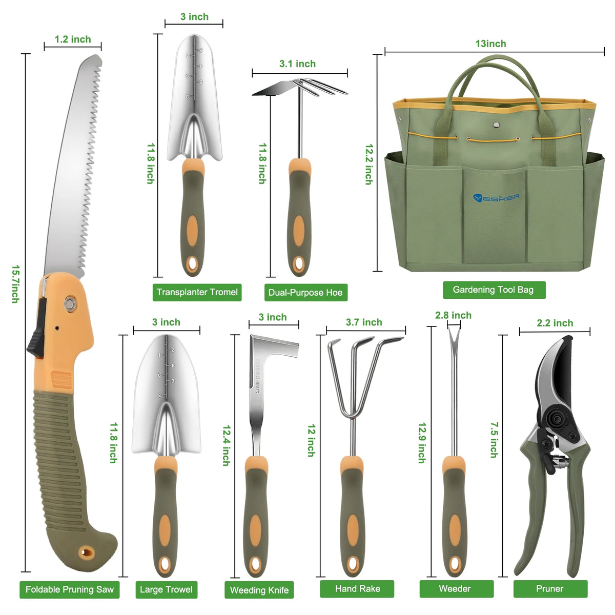 9-Piece Heavy Duty Gardening Tool Set with Ergonomic Handles and Storage Bag