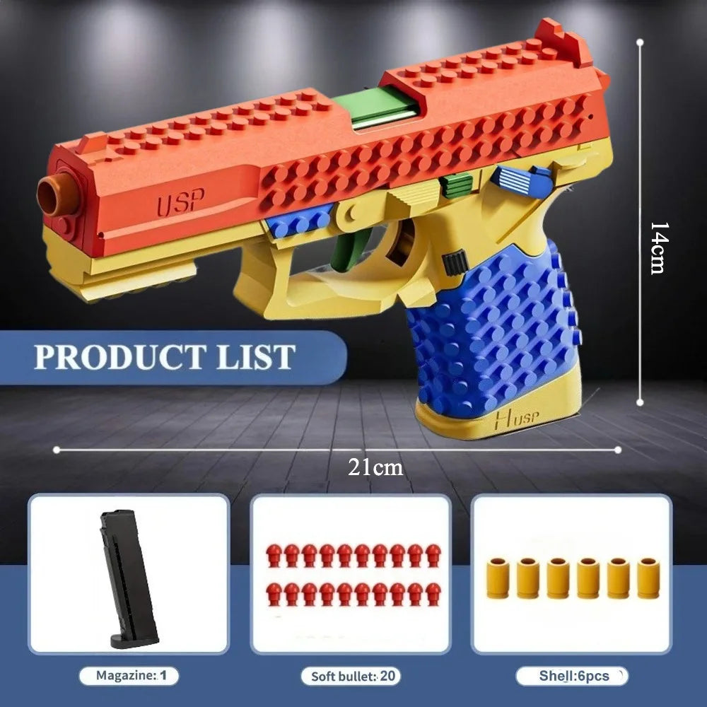Realistic Building Block Toy Pistol with Shell-Ejecting Action