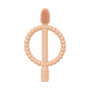 A soft silicone baby teether with easy-grip handles, light peach color.