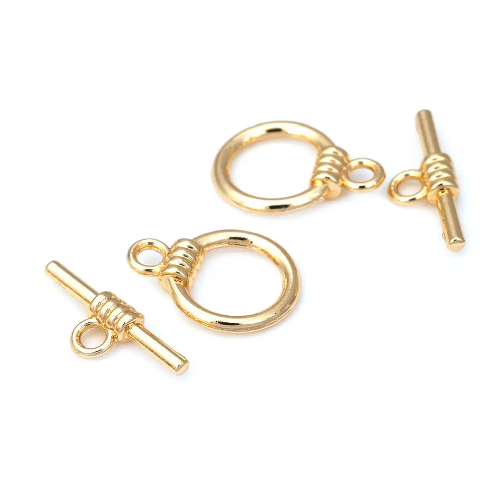 Three round gold toggle clasps for bracelets and jewelry making