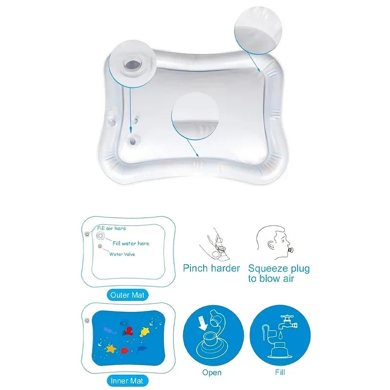 Inflatable Tummy Time Water Play Mat with Floating Fish