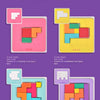 Game rules showing various colored puzzle cards and their corresponding scores for a wooden tangram battle puzzle game