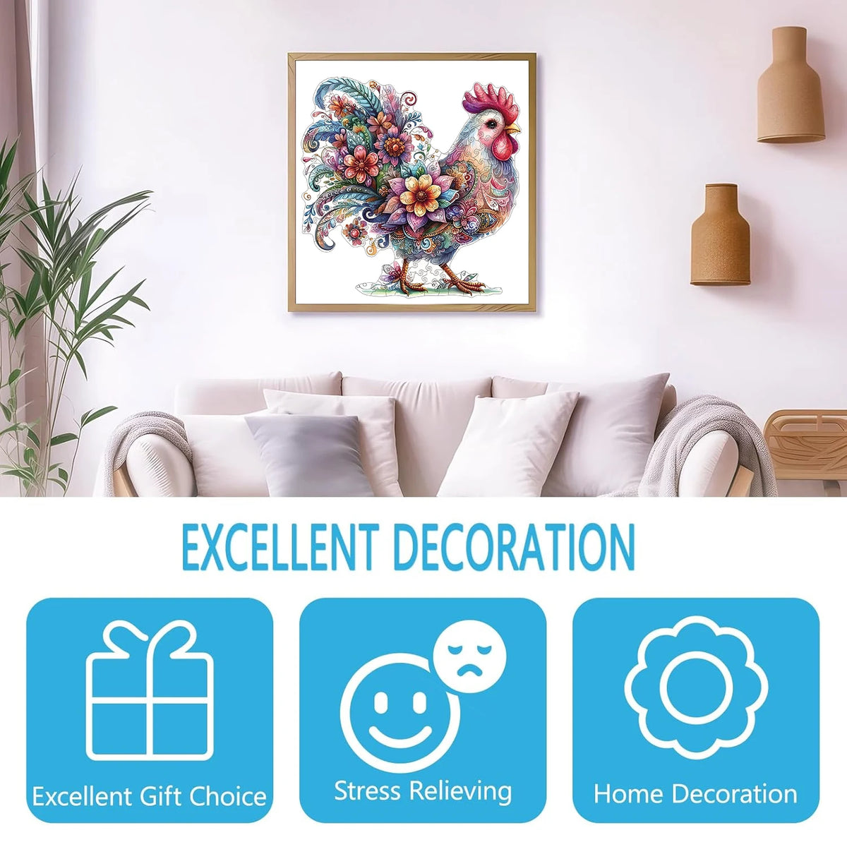 Vibrant Rooster Wooden Jigsaw Puzzle – Mindful Challenge for Adults