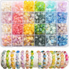 A collection of colorful frosted golden foil acrylic beads for DIY jewelry making, displayed in various shades and sizes.