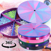 A set of rotating diamond painting storage trays and organizers in various colors like purple pink green and blue.
