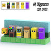 A set of six colorful magnetic building blocks featuring various cartoon faces and characters for kids' STEM learning.