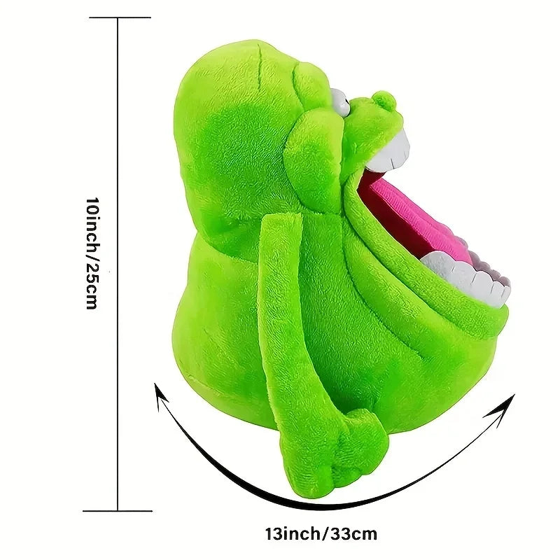 A bright lime green plush toy shaped like a ghost, shown from the side and top view.