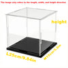 Boîte d'affichage en acrylique transparent montrant les dimensions de 25 cm de long, 15 cm de large et 10 cm de haut.
