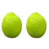 A bright lime green lemon-shaped stress ball with a crunchy squishy texture.