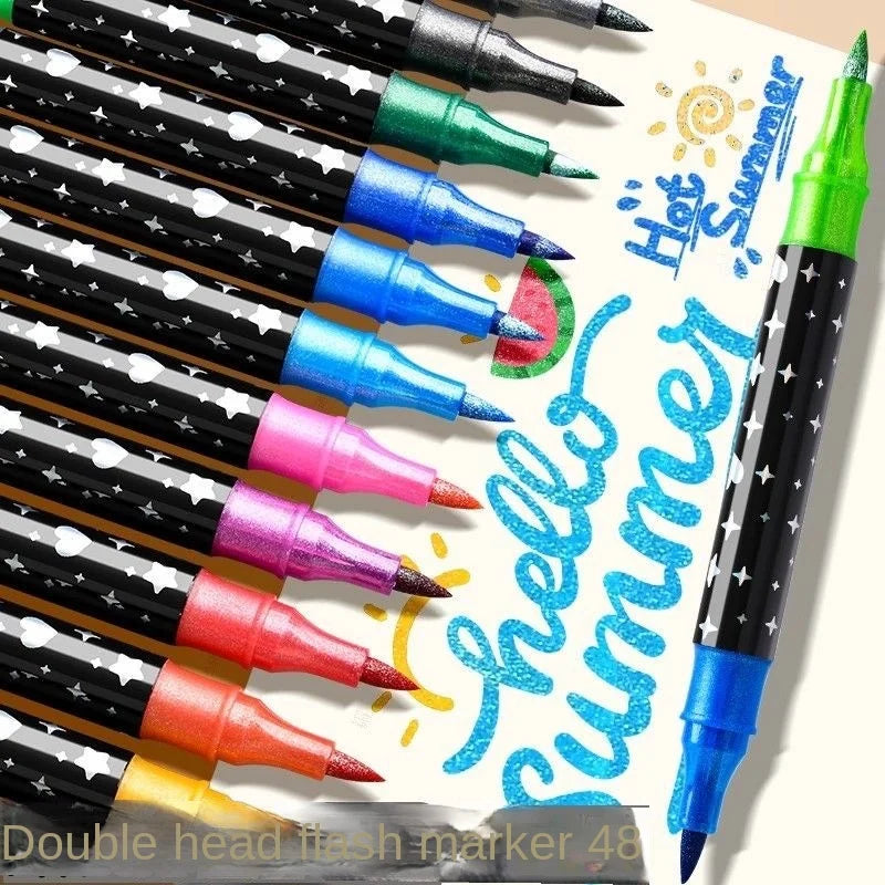A set of 48 double-ended fish markers in various metallic and glitter colors is displayed on a white background.