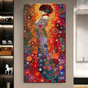 A vibrant diamond painting featuring a woman in an ornate, colorful dress against a richly textured background.