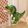 Marionnette de dinosaure vert avec texture hérissée tenue par une personne.
