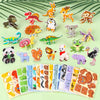 A colorful 3D DIY cardboard puzzle set featuring various animals, dinosaurs, insects, and vehicles.