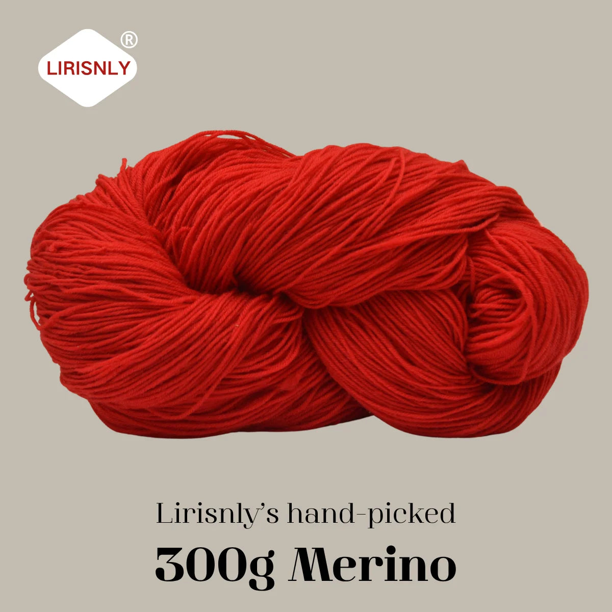A ball of vibrant red Merino wool yarn, hand-picked by Lirisnly.