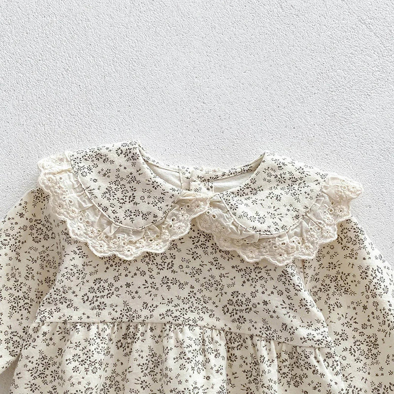 Baby Girls Lace-Trim Cotton Romper with Floral Details