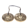 Pair of handcrafted brass Tingsha cymbals featuring eight auspicious symbols
