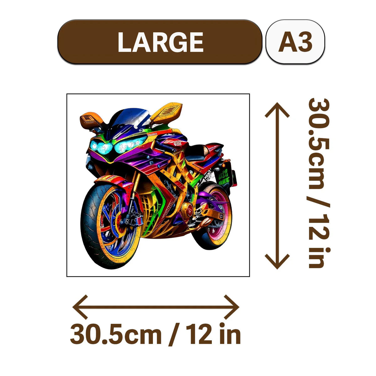Large A3 wooden jigsaw puzzle of a motorcycle.