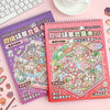 A pink and purple collection of miniature scenic art decals featuring various scenes and landscapes.