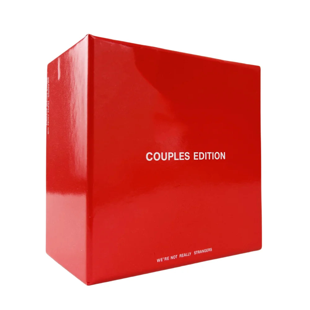 A red box for the Couples Edition of the We're Not Really Strangers conversation card game.