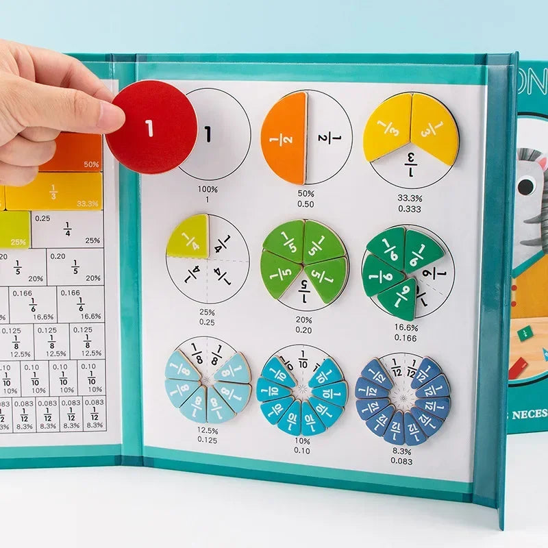 Wooden Magnetic Fraction Learning Book – Montessori Math Toy for Kids