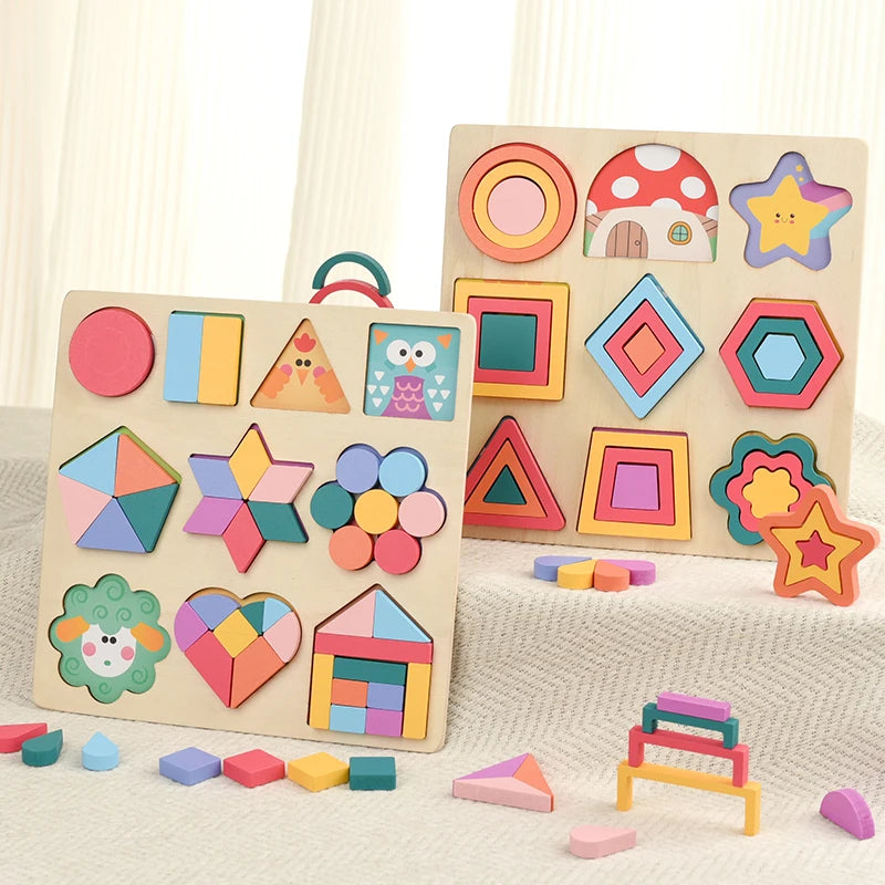 Wooden Rainbow Shape Sorting Puzzle for Kids