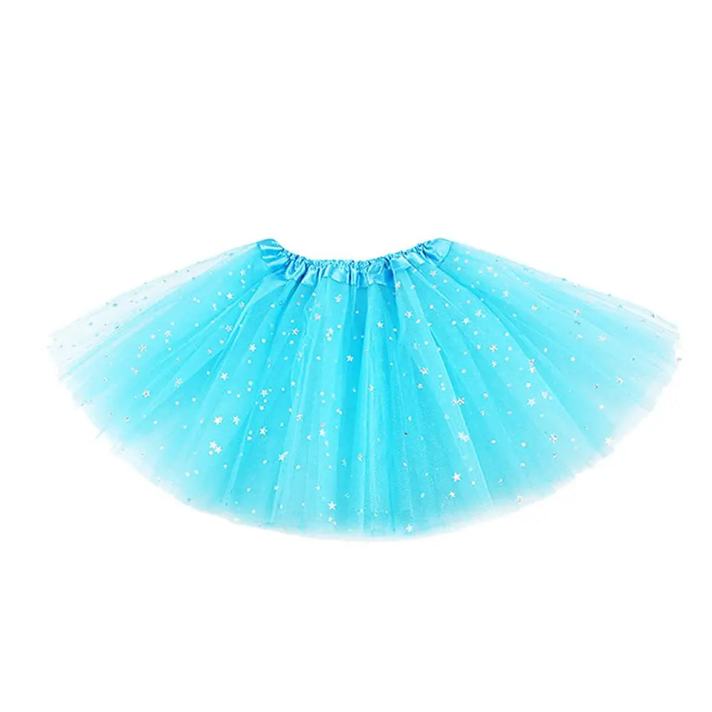 Light blue sparkling princess tutu dress for girls with a ruffled neckline