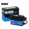 A black INJORA servo motor with a blue base and packaging is shown.