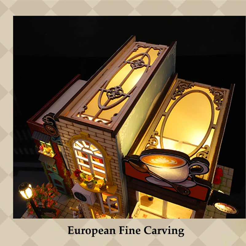 DIY Miniature Wooden Dollhouse Kit with LED Lights and Furniture