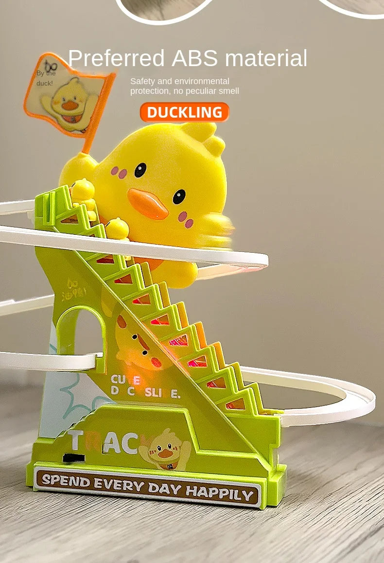 Interactive Climbing Duck Roller Coaster Toy with Lights and Music