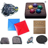 A set of traditional Korean Gonggi stones including pebbles, a string, and various colored stones for a game.