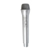 Silver realistic toy microphone prop with a mesh grille and an on/off switch.