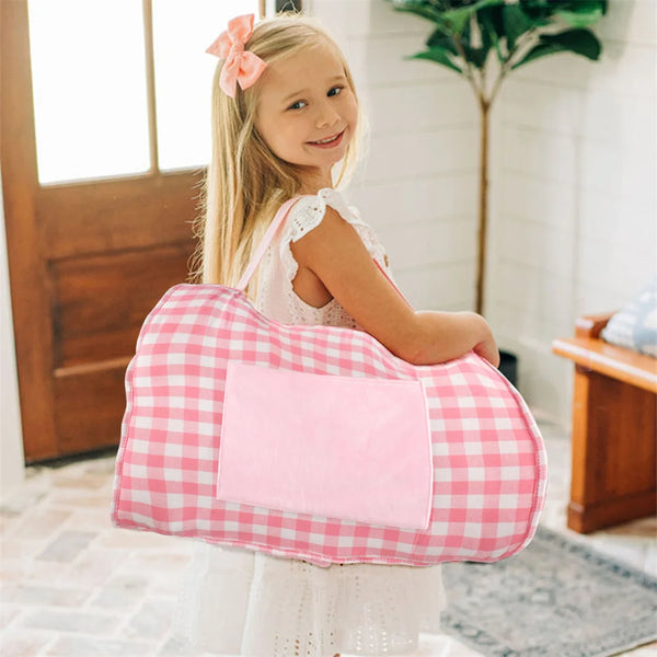 Plaid Toddler Nap Mat with Minky Pillow - Roll-Up Design for Daycare & Travel